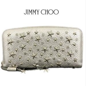 JIMMY CHOO Filipa Star Studded Leather Zip Around Long Wallet  Silver w/Dustbag